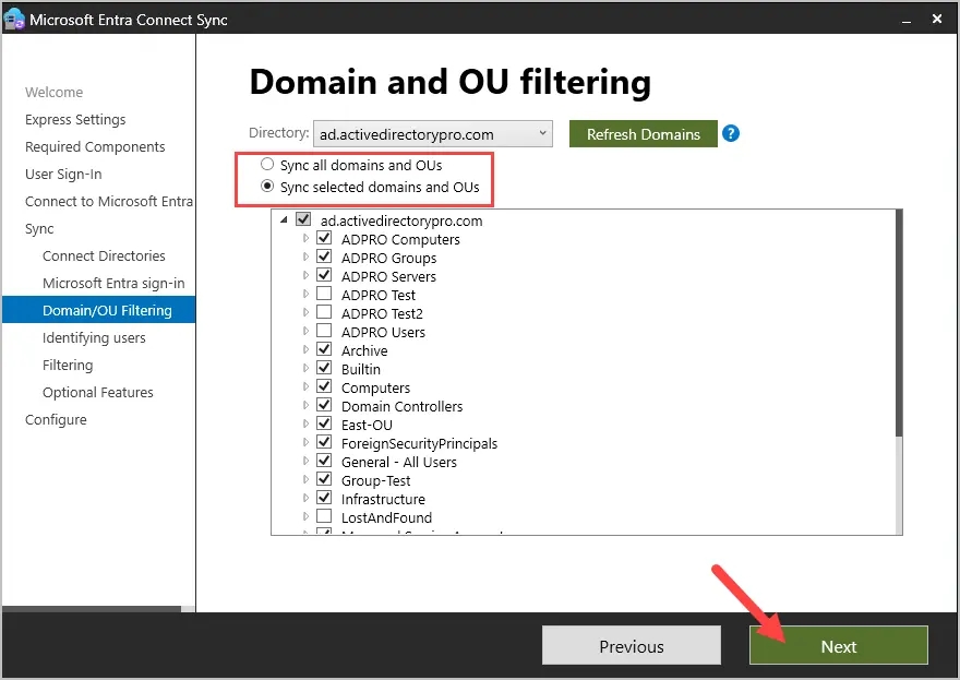 domain and ou filtering