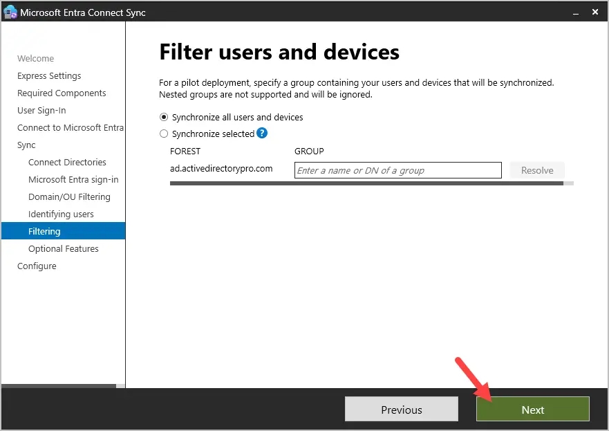 filter users and devices