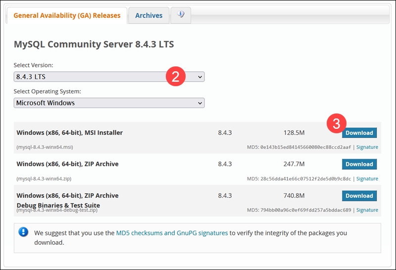Download MSI Installer form official MySQL page.