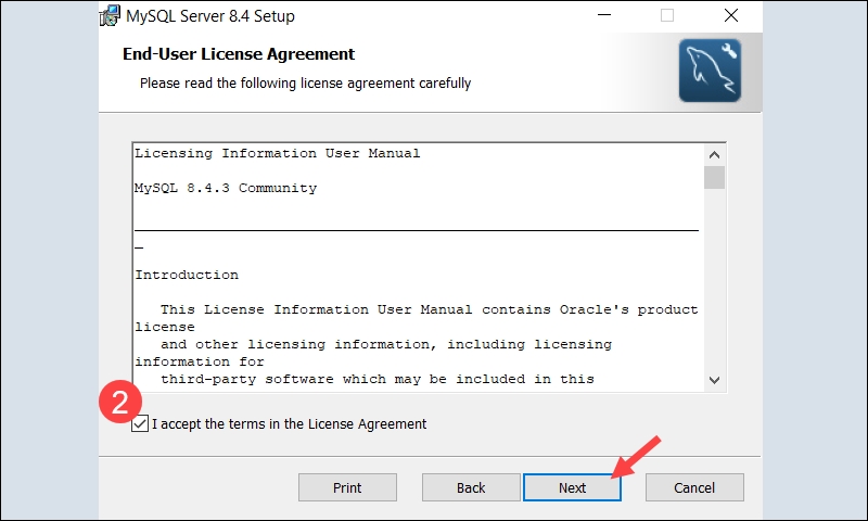 Accept MySQL License Agreement.