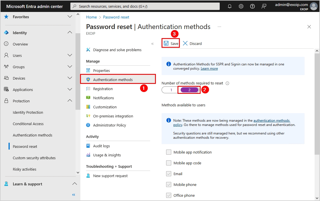 Enable Microsoft Entra Self-Service Password Reset authentication methods