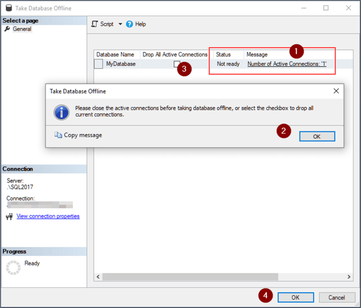 Shows if there are active connections in database