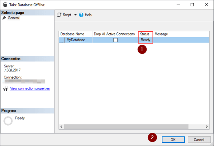 Take database offline