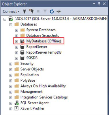 Verify database offline